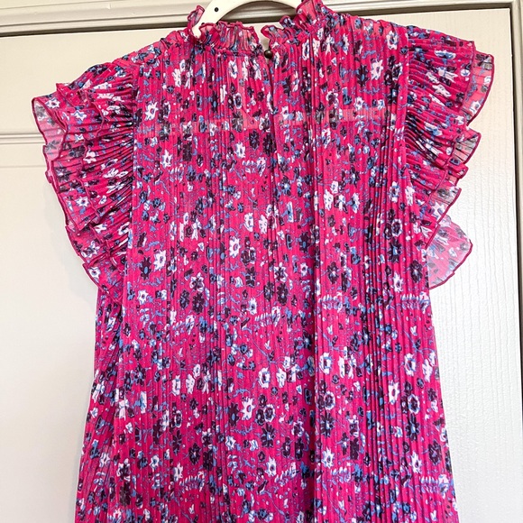 Anthropologie Pink Floral Freida Pleated Ruffle Blouse - Picture 5 of 6